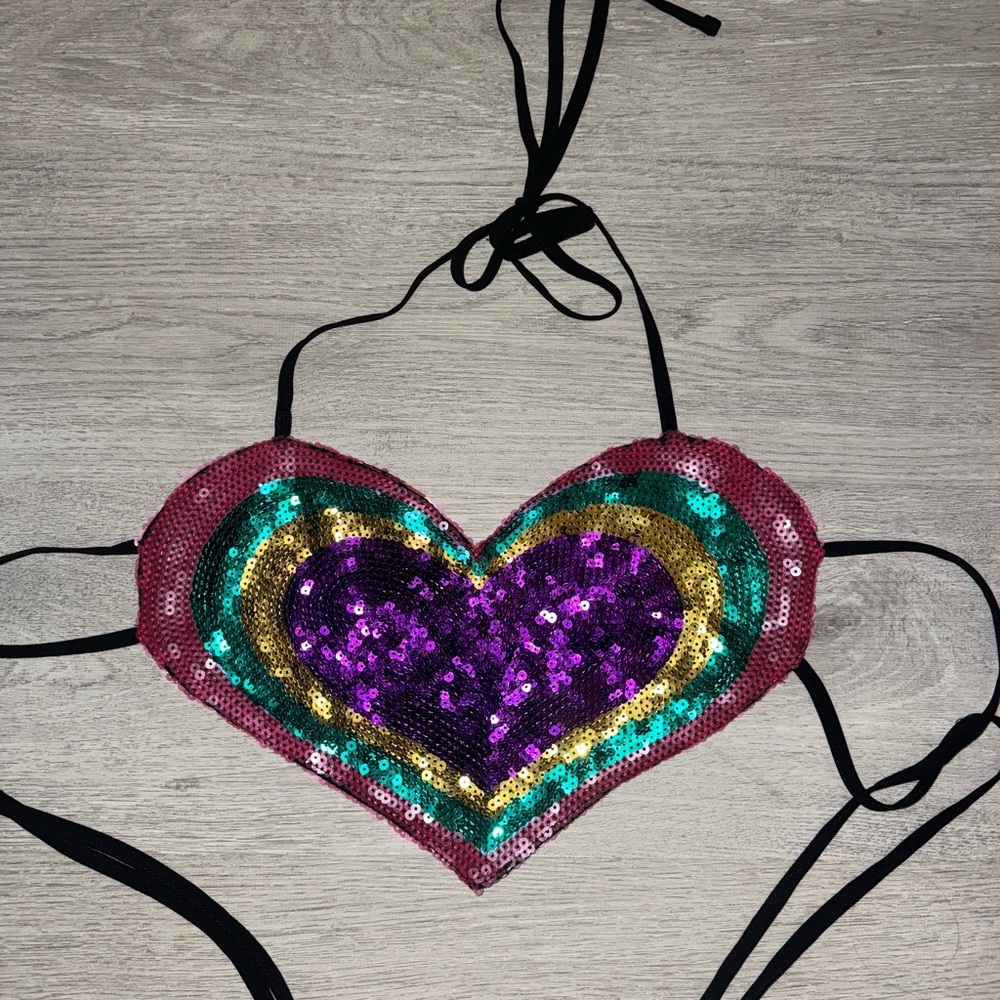 Nasty Gal Multicolor Sequin Heart Crop Top